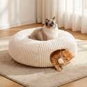 Cat Tunnel Bed with 40 Pcs Interactive Cat Toys, Cat Tube with Kitten Toys for Indoor Kittens, Collapsible Play Tunnel, White