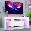 HOUAGI LED TV Stand for 32-55 Inch TV, Modern High Gloss Entertainment Center w/Storage Drawer and Color Changing Lights Video Gaming, Movies, Home Decor White-2