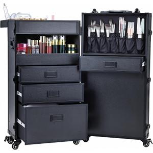 Mobile Nail Tech Station & Rolling Makeup Case with Drawers - Lockable Nail Travel Case for Nail Tech, Cosmetology Case on Wheels, Salon Cart & Tattoo Workstation