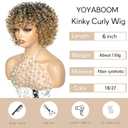 Short Curly Wigs Ombre Highlight Honey Blonde Wig with Bangs Glueless Afro Wigs for Black Women Kinky Curly Wig Dark Root to Blonde M1B/27, 4A Curls
