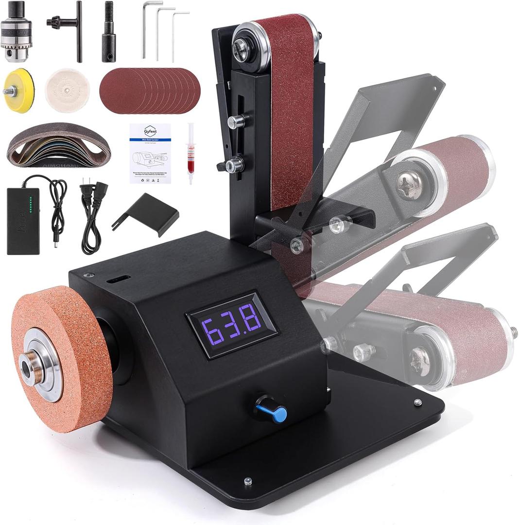 Mini Belt Sander for DIY, 4-in-1 Bench Grinder Kit 90 Adjustable Electric Belt Sander 10000 RPM Continuously Variable Speed Spindle Sander for Woodworking Metalworking