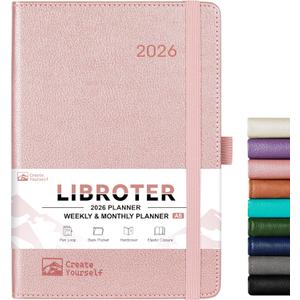 2026 Planner - Planner 2026, 2026 Weekly Monthly Planner, Jan.2026 - Dec.2026, 5.7'' x 8.4'', Thick Paper, Leather Cover, Pen Holder, Back Pocket, Bookmarks, Perfect Daily Organizer - Rose Gold