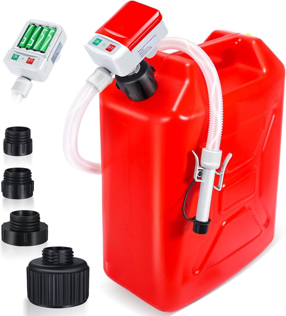 Fuel Transfer Pump with Auto-Stop Sensor-30s Alert Beep,3.2GPM, Overfill Protection,51"Hose Transfer Pump Battery Powered with 4 Tank Adapter, Portable Liquid Pump with Nozzle for Gasoline, Diesel,Oil