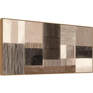 HUADAOART 24x48 Inch Neutral Abstract Wall Art - Framed Brown Black Geometric Canvas Wall Decor Modern Minimalist Line Art Painting for Living Room Bedroom Office Boho Mid-Century Aesthetic Artwork Ready to Hang