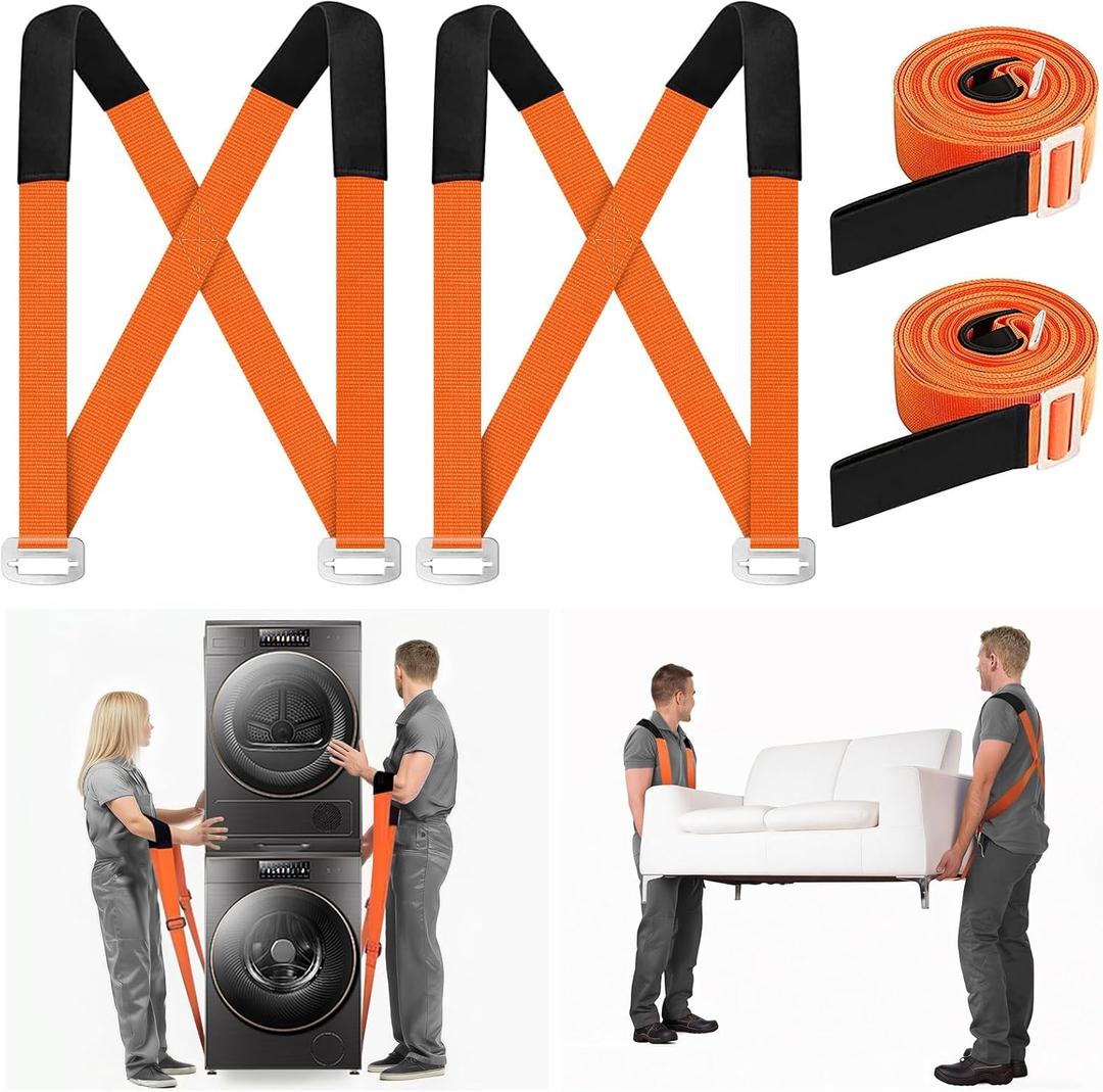 Shoulder Dolly Moving Straps, 2-Person Lifting and Moving System with Thickened Pads, Adjustable Furniture Lifting Straps for Moving Appliances Mattresses Moving Straps for Lifting up to 800lbs (Orange)