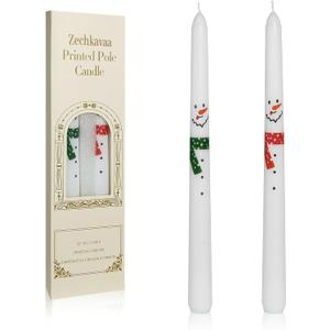 Floral Taper Candles 10 Inch Tall Unscented Handmade Snowman Print Candles Long Burning Elegant Candlesticks for Christmas Decor Gifts