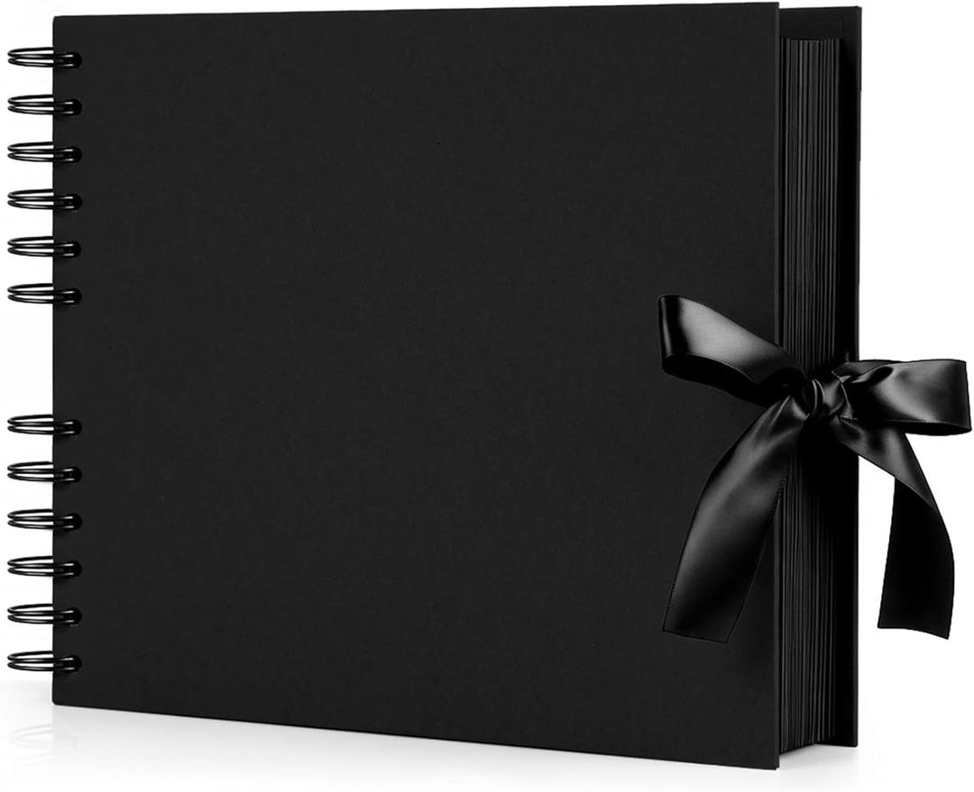 INNOCHEER Photo Album - Self Adhesive 80 Black Pages, Large Scrapbook Wedding Guest Book for DIY Anniversary Travel Memory Scrapbooking (Black 8X12)