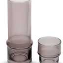 Elle Decor Bedside Water Carafe with Tumbler | 33Ounce Pitcher and Matching Drinking Glass | Stackable Cup as a Lid for Carafe | Home Dcor for Guest Room, Nightstand, Office, or Gift