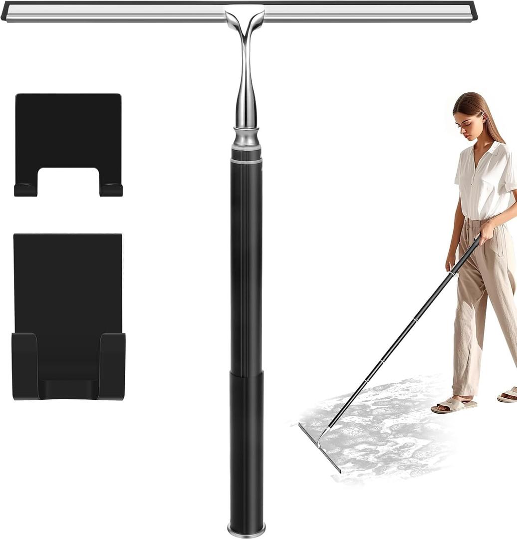 Shower Squeegee with Long Handle,Window Squeegee with Extension Pole Squeegee for Shower Glass Floor Squeegee, Telescoping Shower Squeegee for Glass Door, Tile Wall, Car,Floor