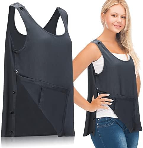 Jiuguva Mastectomy Recovery Tank Top with Drain Pocket Adjustable Hold Drainage Tube Surgical Recovery Tank Top with Pocket(Gray, L)