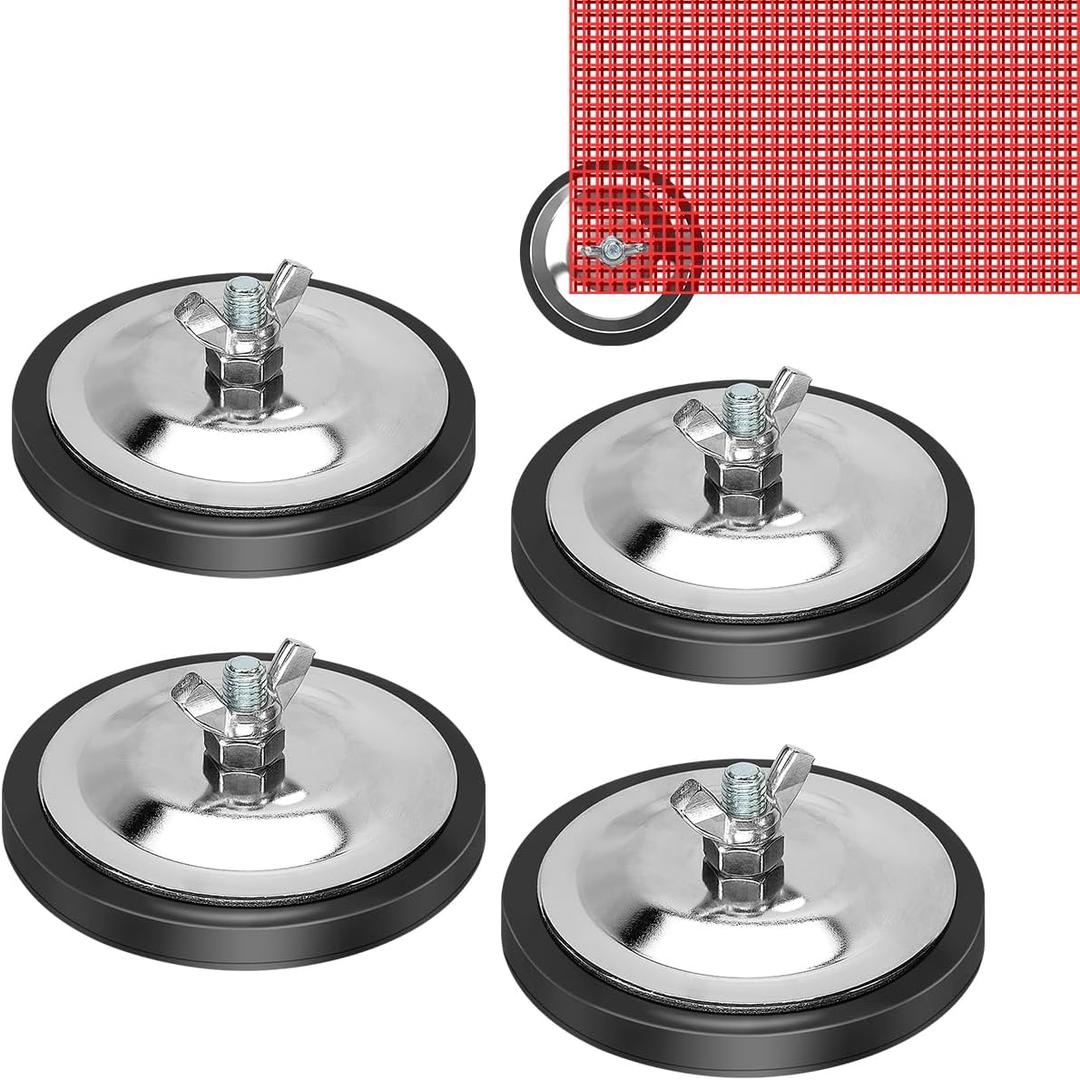 WFPOWER 4 Pack Magnetic Holder for Oversize Load Signs, Rubber Coated Strong Magnet for Wire Loop Flags With Locking Wing Nut, Heavy Duty Safety Sign for Trucks