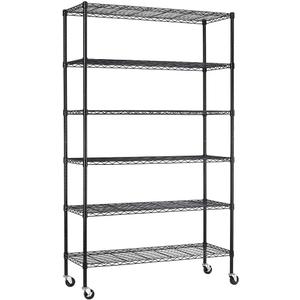 FDW 48"L18"W82"H Wire Shelving Unit Storage Cart Metal Shelf Rolling Utility Cart 2100Lbs Capacity with 6 Tier Casters Adjustable Layer Rack Strong Steel for Restaurant Garage Pantry Kitchen,Black