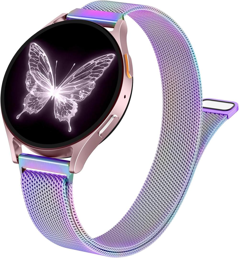 SNBLK Slim Metal Magnetic Bands Compatible with Samsung Galaxy Watch 7 Band 6 5 4 FE 40mm 44mm/6 Classic/Active 2/5 Pro/3, 20mm Milanese Stainless Steel Mesh Strap for Samsung Watch Bands for Women
