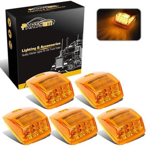 Partsam 5X Super Bright Amber Yellow 17LED Cab Marker Top Roof Lights Assembly Compatible with Kenworth/Peterbilt/Freightliner/Mack/International Paccar Semi Truck Trailer,DOT Compliant