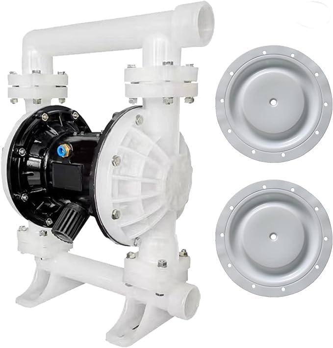 Pneumatic double diaphragm pump, 1-1/2 inch inlet and outlet DN40, polypropylene body, 35GPM and Max 120pSI, chemical pump bleaching oil transfer