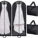 Fabbay 2 Pcs 70" Bridal Wedding Gown Dress Garment Bag Extra Large Long Foldable Portable Travel Covers Garment Bags Hanging Luggage Storage with Pockets for Women's Prom, Gusseted Black