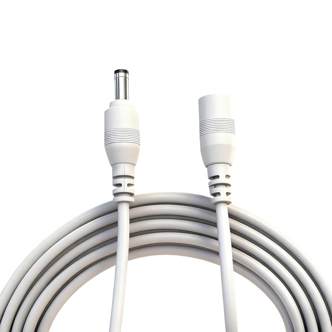 DC Power Extension Cable, 5.5mm x 2.1mm, Security Camera Power Cord, White (1, 3.3 ft)