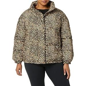 Amazon Essentials Women's Relaxed-Fit Mock-Neck Short Puffer Jacket (Previously Daily Ritual), Black Camel Animal Print, 4X