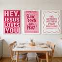 LWYANYT999 3Pcs Pink Christian Canvas Wall Art Light Pink Y2K College Dorm Room Painting Girls Dorm Room Jesus Aesthetic Wall Decor Preppy Teen Girls Apartment Bedroom Pictures Prints(16x24 inches)