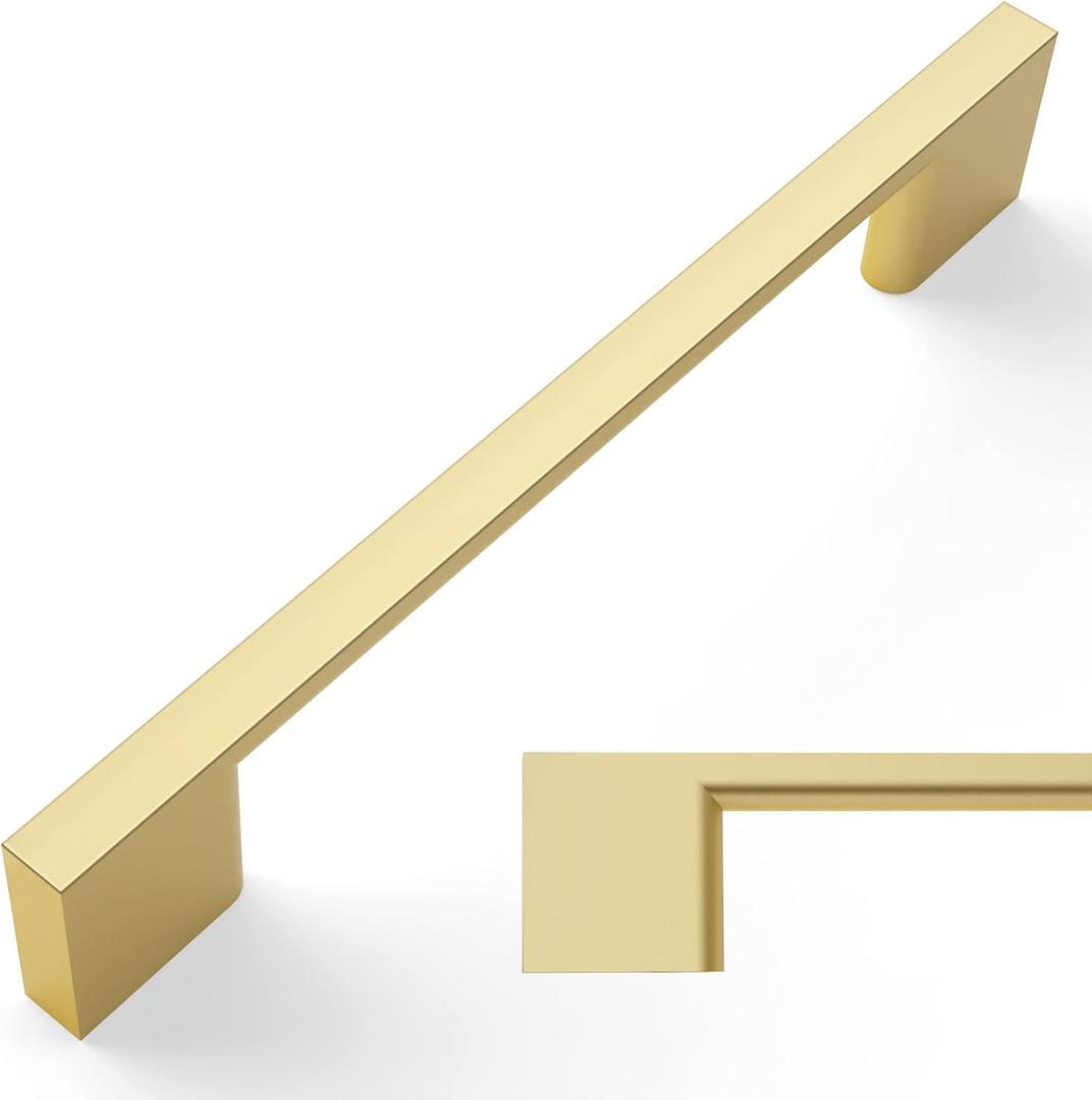 Amerdeco 10 Pack Brushed Gold Cabinet Pulls 5 Inch(128MM) Hole Centers Kitchen Cabinet Handles Cabinet Hardware Zinc Pull Handle Easy to Install ZH0060