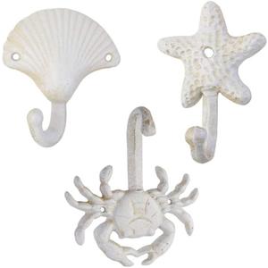 Crab Shell Starfish Coat Hooks, Beach Marine Style Wall Hooks Coat Hooks for Towel, Key, Robe, Coats, Scarf, Bag, Cap, Coffee Cup, Mugs Nautical Coat Hook Ocean Décor 3 Pieces