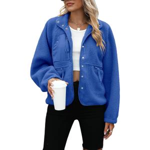 Yanekop Sherpa Jacket Women Fall Winter Faux Fur Coat Fuzzy Fleece Jacket Button Up Cozy Sweaters Warm Winter Clothes(A Klein Blue, S)