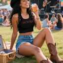 Western Tank Top Country Music Crop Tops Im The Problem Shirt Cowgirl Shirts Country Music Ribbed Knit Crop Top (Black)