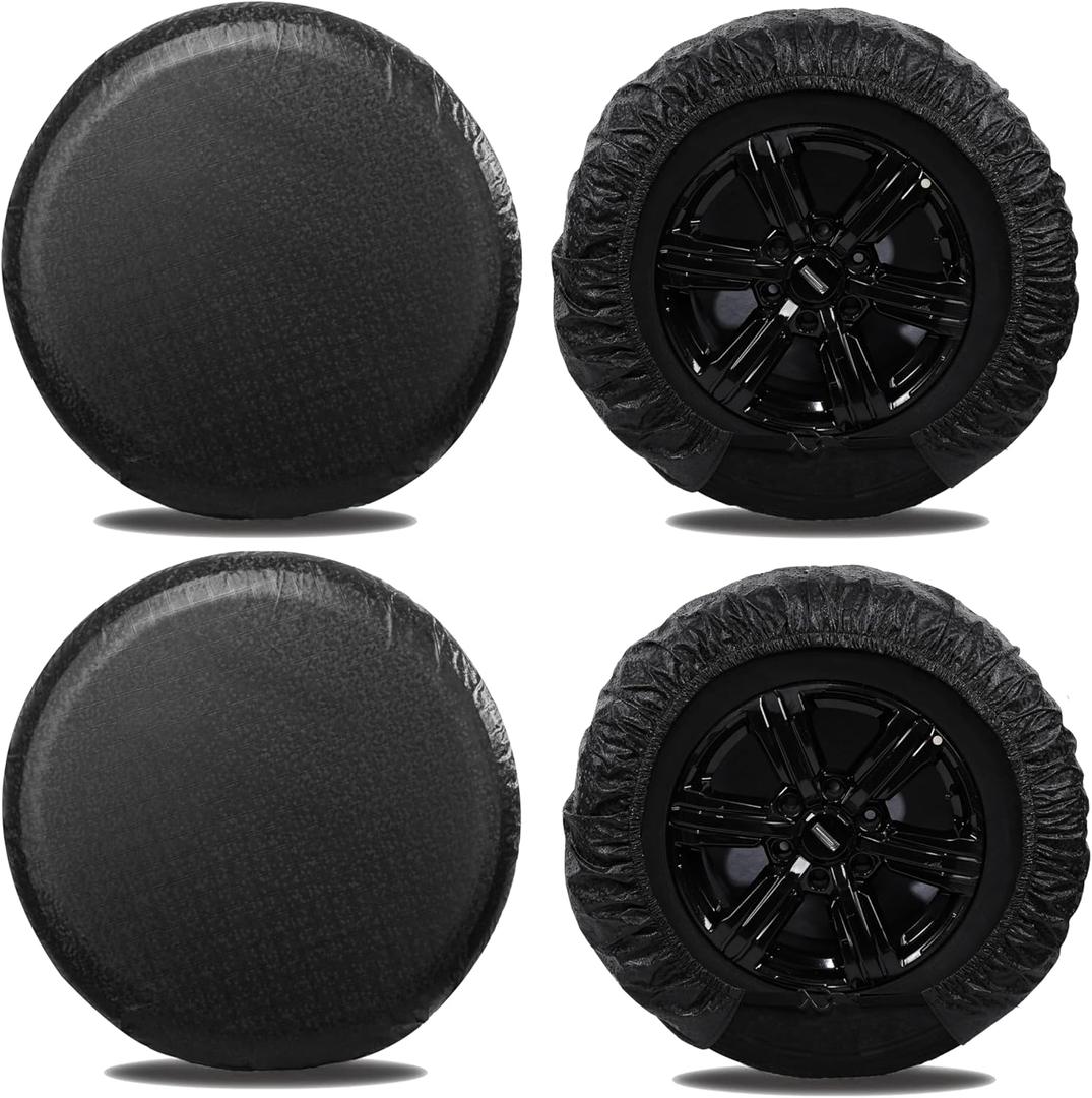 MOONET Tire Covers for RV Wheel (4 Pack Black), Oxford Waterproof UV Sun Protectors for Motorhome Boat Trailer Camper Van SUV,D74cm x H28cm for Diameter 27"-29"