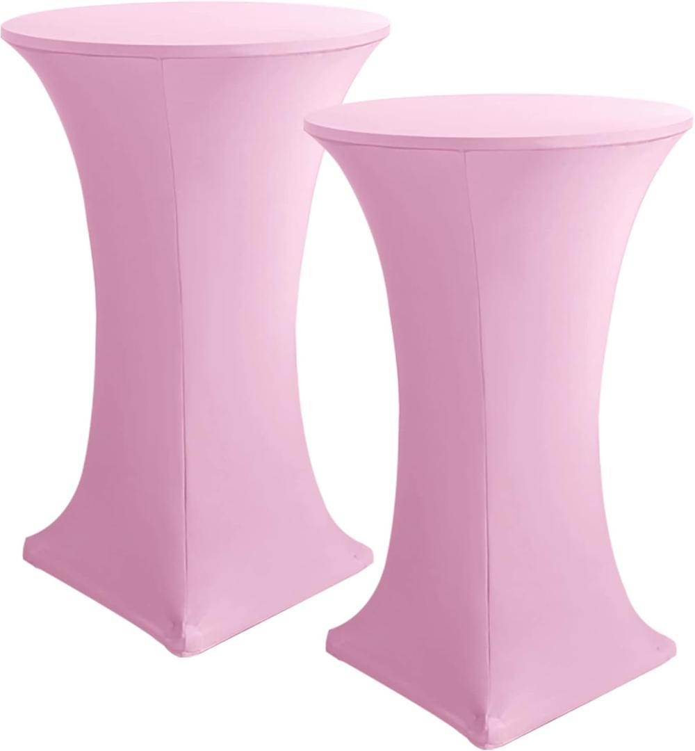 HolidayIdeas Cocktail Table Covers, 2 Pack - Fitted Stretch Spandex Square Corners Cocktail Tablecloths (Light Pink, Fit for 30"-32" Diameter x 43" Height Tables)