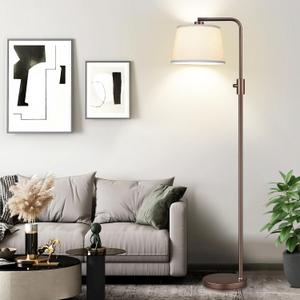 Nintiue [Upgraded] Dimmable Floor Lamp, 1000 Lumens LED Edison Bulb Included, Modern Arc Standing Tall Brown Floor Lamp for Living Room Bedroom Office Dining Room (Brown-Beige Linen Shade)