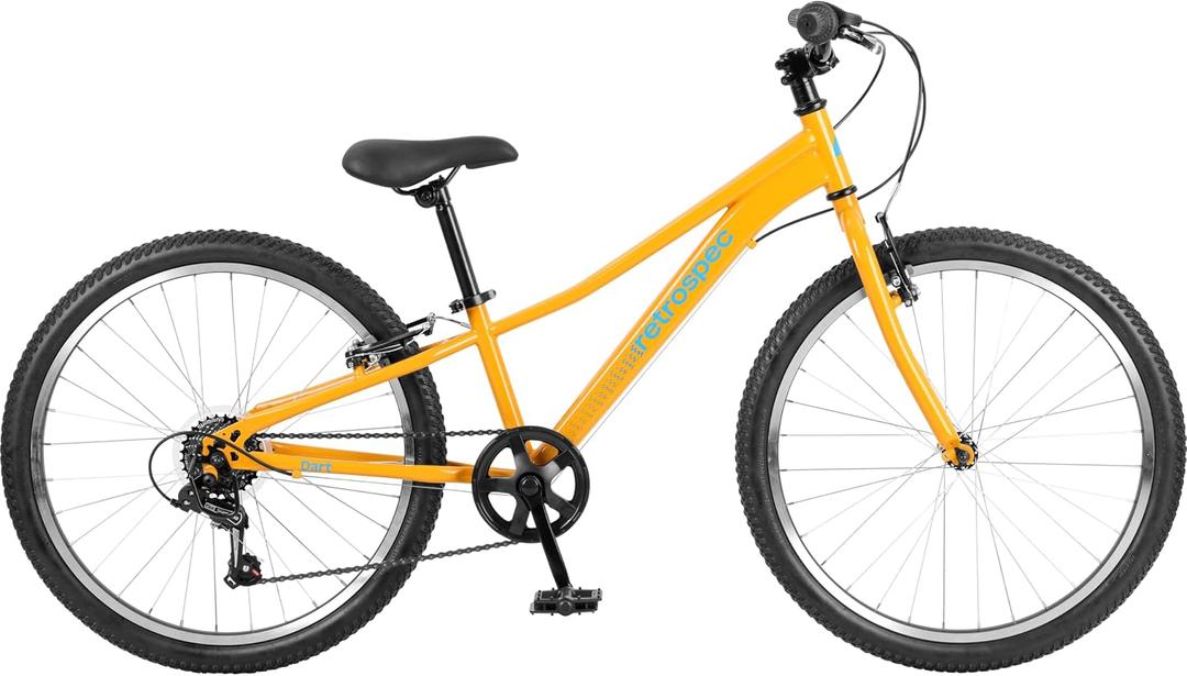 Retrospec Dart 24 Inch Kids Bike - 7-Speed Hybrid Bicycle for Ages 6-11 with 29in All-Season Tires & Shock Absorption - Adjustable Height Youth Bike with V-Brakes & Smooth Gear Shifting, Saffron