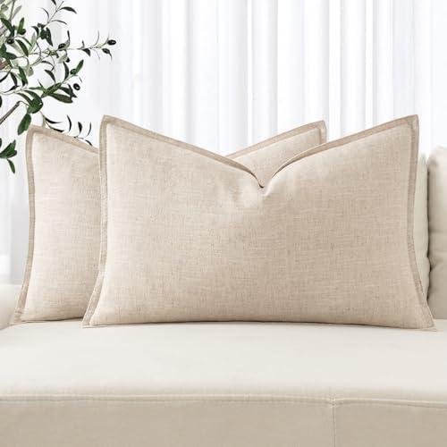 MIULEE Decorative Linen Lumbar Pillow Covers 12x24 Inch Natural Beige Boho Farmhouse​Neutral Christmas Couch Throw Pillows for Bed Pack of 1 Accent Modern Pillowcase Sofa Livingroom Home Decor