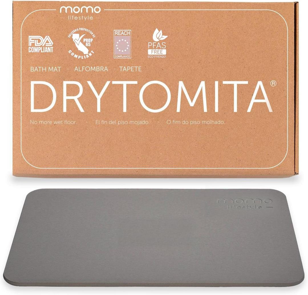 Momo Lifestyle Stone Bath Mat Drytomita  Quick Drying Diatomaceous Earth, Ultra Absorbent 23.6" X 15.4" Graphite Gray
