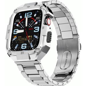 MOFREE Stainless Steel Watch Band with Case Compatible for Apple Watch 45mm Series 9/8/7 for Men, Rugged Strap with Metal Protective Bumper Cover for iWatch Band 45mm Silver