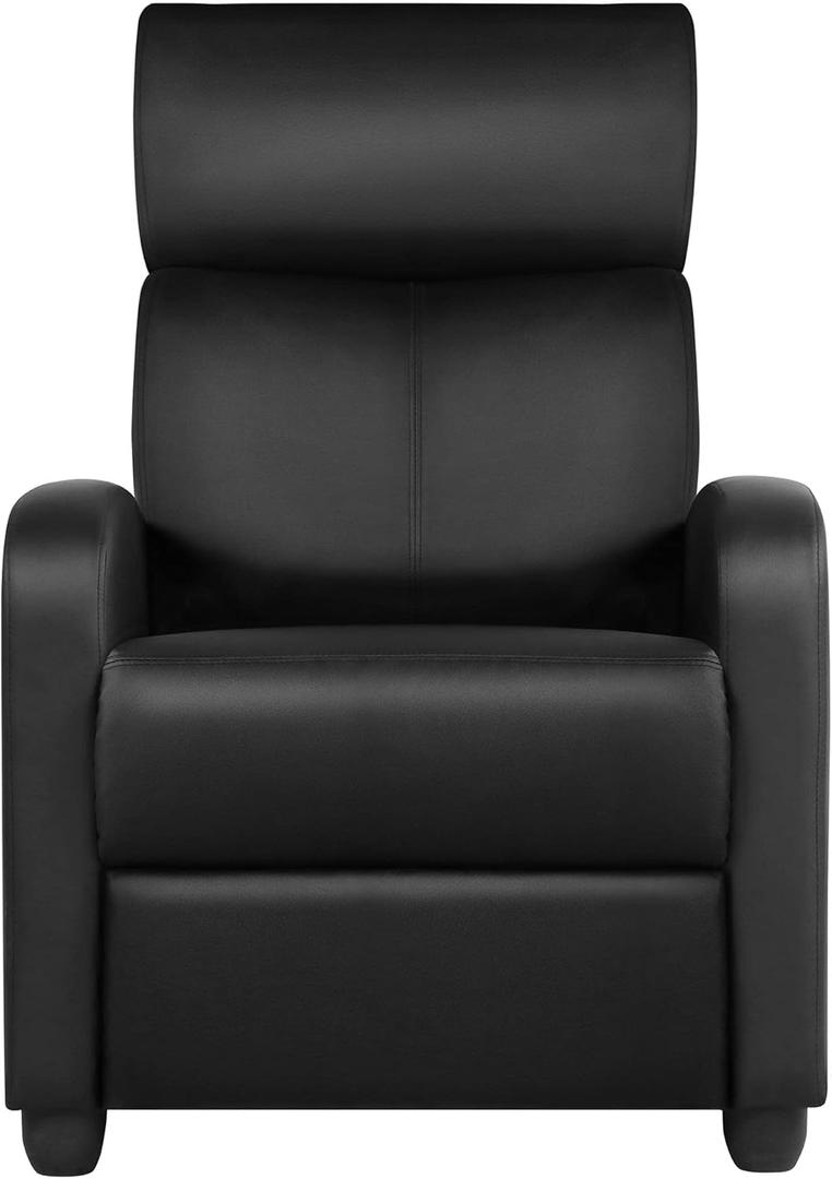 Yaheetech Home Theater Seating PU Leather Recliner Chair Modern Single Living Room Reclining Sofa with Pocket Spring Black