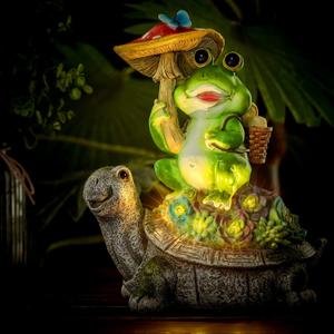 Turtle Solar Garden Statues 11" Garden Statue Outdoor Decor Animal Siting on Turtle Holding Mushroom Figurines with Solar Light Sculpture for Garden Indoor Patio Yard Lawn Decorations (Vivid Style)