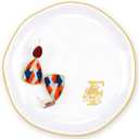 PUDDING CABIN Ceramic Initials Ring Dish Jewelry Tray Gifts for Mom Sister Friends, 4.3inch (F)