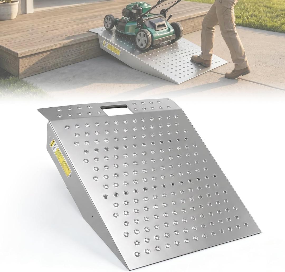 Heavy-Duty Shed Ramp for Riding Mower & Motorcycle, 1500lbs Aluminum Loading Ramp for Lawn Mower, ATV, Zero Turn, Snow Blower, Garden Cart, Anti-Slip Punch Plate Ramp for Shed Entrance, 1PC (1)