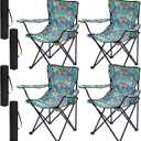 4 Pcs Floral Folding Chairs for Outside, Camping Chairs Set, Portable Lawn Chair with Armrests & Carry Bags, Outdoor Travel Lightweight Folding Chair for Picnic & Beach(Fresh Bloom)