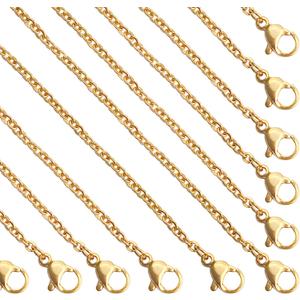24 Pcs 18" 2mm Gold Stainless Steel Necklace Link Cable Chain Lobster Clasp Bulk for DIY Jewelry Making Supplies Accessories