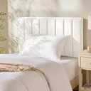 Hearth & Harbor Upholstered Twin Headboard - Easy Assemble Channel Stitched Headboard Twin Size - Wall Mounted Headboards with 3D Soundproof Wall Panels Peel & Stick Floating Headboards, Off White