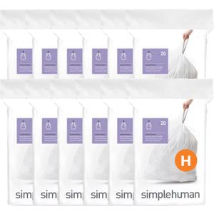 simplehuman Code H 240 Count, Genuine Custom Fit Liners, Drawstring Trash Bags in Dispenser Packs, 30-35 Liter/8-9 Gallon (20 Count (Pack of 12))