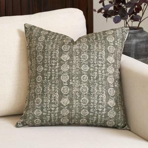 Amor Virisso Vintage Floral Throw Pillow Covers 18x18 Striped Farmhouse Block Print Pillow Cover Boho Neutral Decorative Pillows for Living Room Bed, Dusty Green