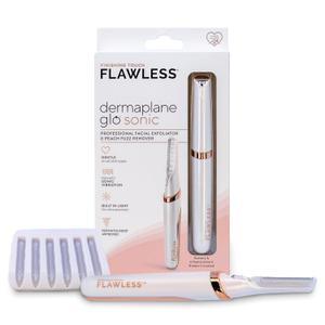 Finishing Touch Flawless Dermaplane Glo Sonic Lighted Facial Exfoliator, Electric Vibrating Dermaplane Razor for Dermaplaning, Facial Hair Removal, 6 Replacement Heads (1 Count (Pack of 1))