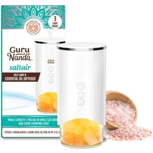 GuruNanda Saltair Lamp Essential Oil Diffuser & Humidifier Aromatherapy Mist with Changing Light - Himalayan Salt - White - 100mL