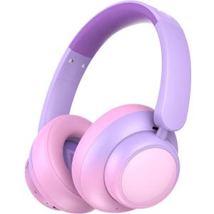 Active Noise Cancelling Headphones for Kids,60H Play Time,Bluetooth 6.0, Comfortable Fit, USB C Charging, Kids Bluetooth Headphones for iPad Tablet Airplane, Gradient Pink