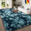 4x6 Area Rugs for Living Room, Tie-Dyed Ultra Soft Fluffy Washable Non-Slip Rug, Plush Shaggy Modern Indoor Carpet for Kids Girls and Boys Dorms Nursery Bedroom Office Home Decor, Peacock Blue