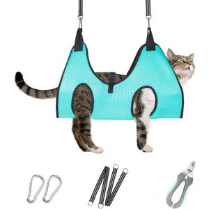 ATESON Cat Grooming Hammock - Dog Grooming Harness with Nail Trimming Feature (XS, 15 Lb), Dog Sling for Nail Clipping (Green)