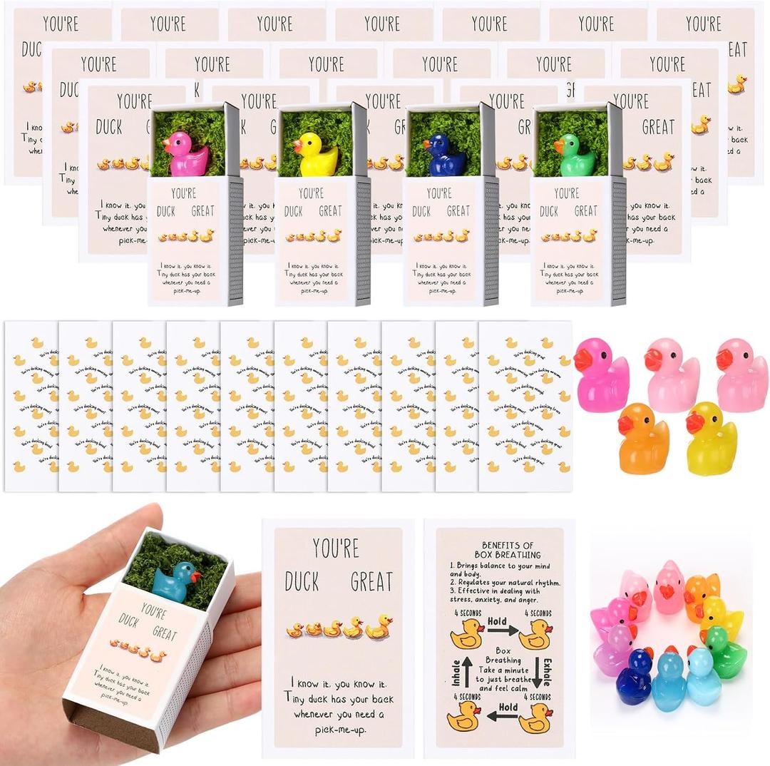 Wonderjune 36 Sets Teacher Appreciation Gifts Bulk Funny Positive Support Appreciation Gifts for Nurse Volunteers Employee Coworkers Ems Cna Lab Week Staff Team Mini Duck Emotional Card (Classic)