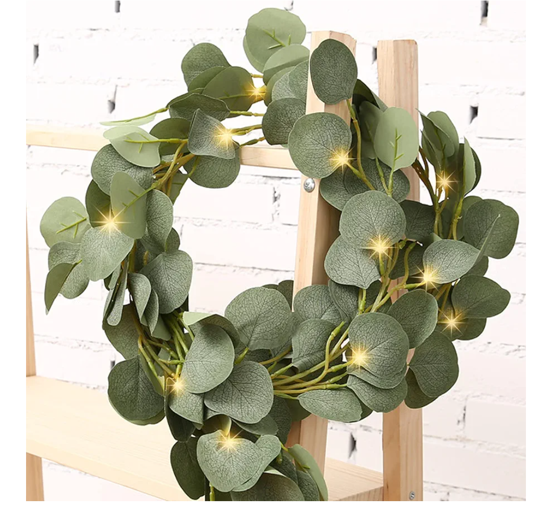 20 LED Eucalyptus Leaves Light 6.6 FT Artificial Light Strings Garland Greenery Battery Operated with Timer Decor for Room Wedding Party Garden Table Christmas Easter Spring (Warm White)
